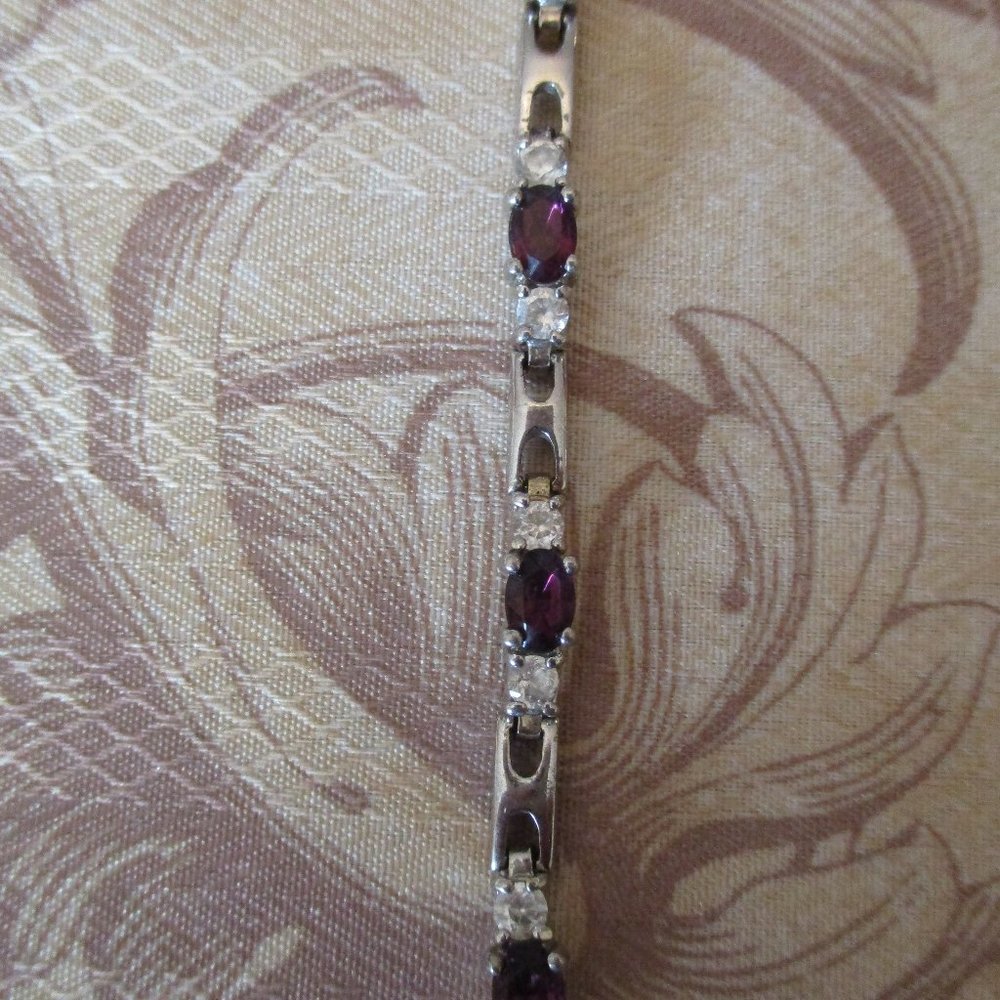 Silver-Tone Cubic Zirconia Amethyst Tennis Bracelet